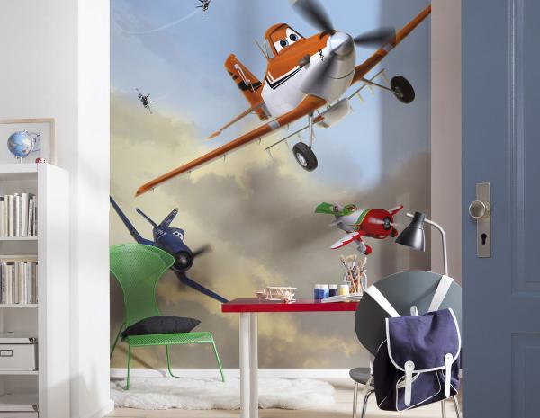 Komar Fototapete Planes 4-452 – animierte Flugzeuge im Flug, Kinderzimmer Wanddekoration